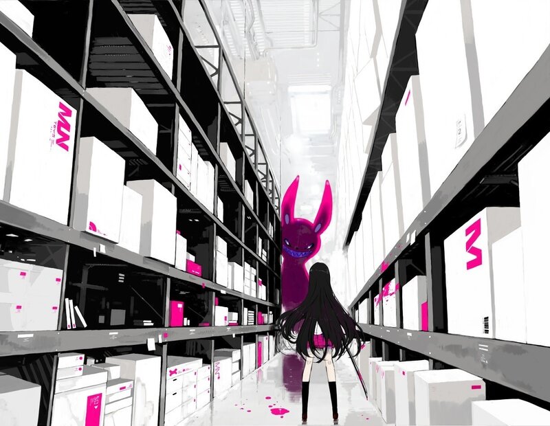 Girl and Pink Monster