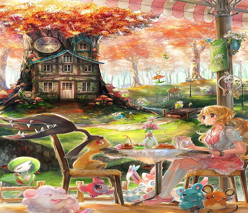 Girl and Pokémon at Table