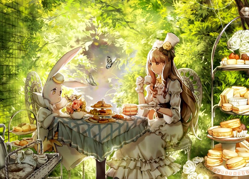 Girl and Rabbit at Tea Party