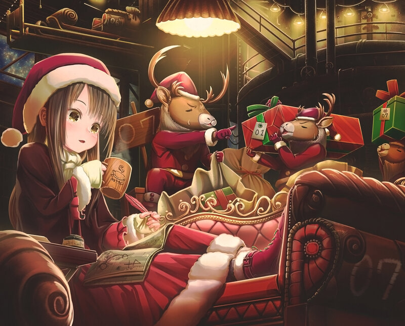 Girl and Reindeer in Workshop