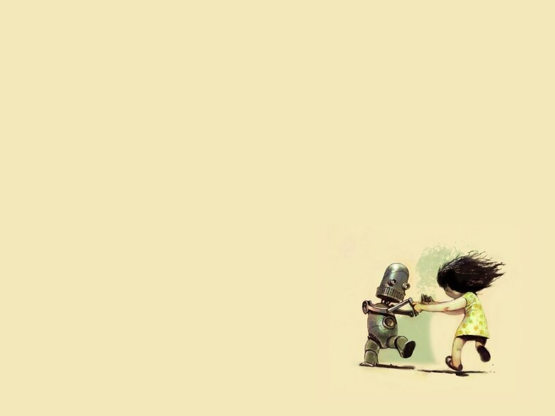 girl and robot dancing