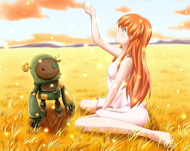 Girl and Robot in Field