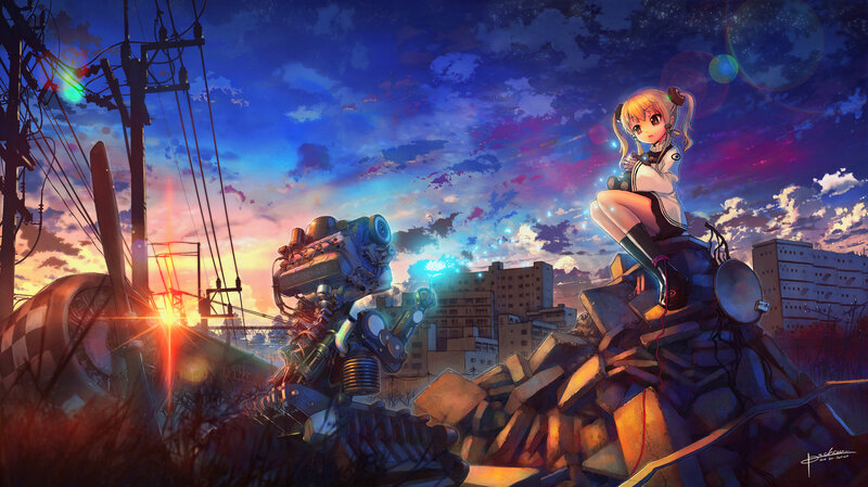 Girl and Robot on Rubble