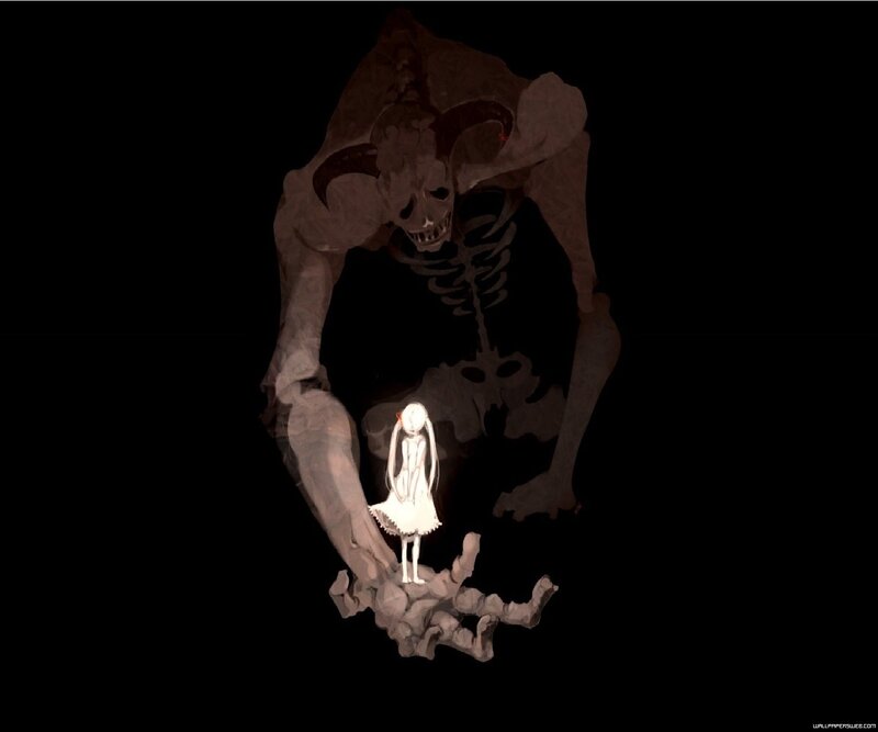 Girl and Skeletal Monster — Black