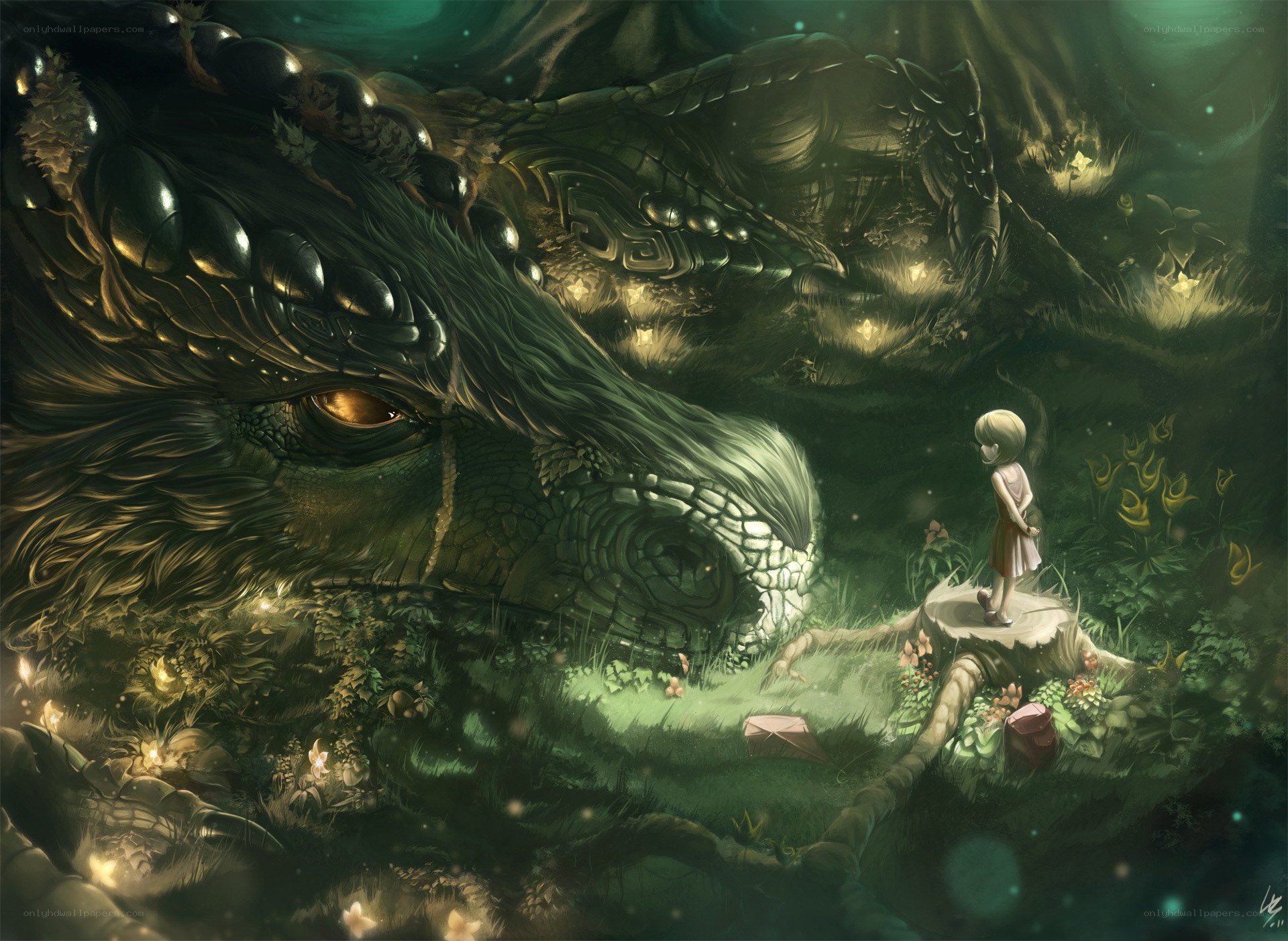 girl and sleeping dragon