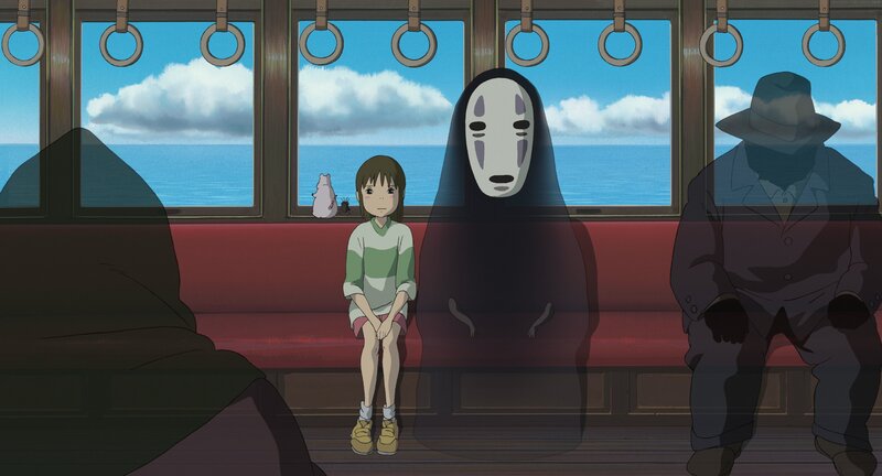 Girl and Spirit on Train — Blue, Calm