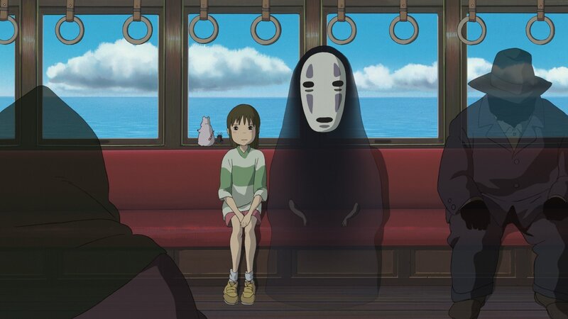 Girl and Spirit on Train — Blue