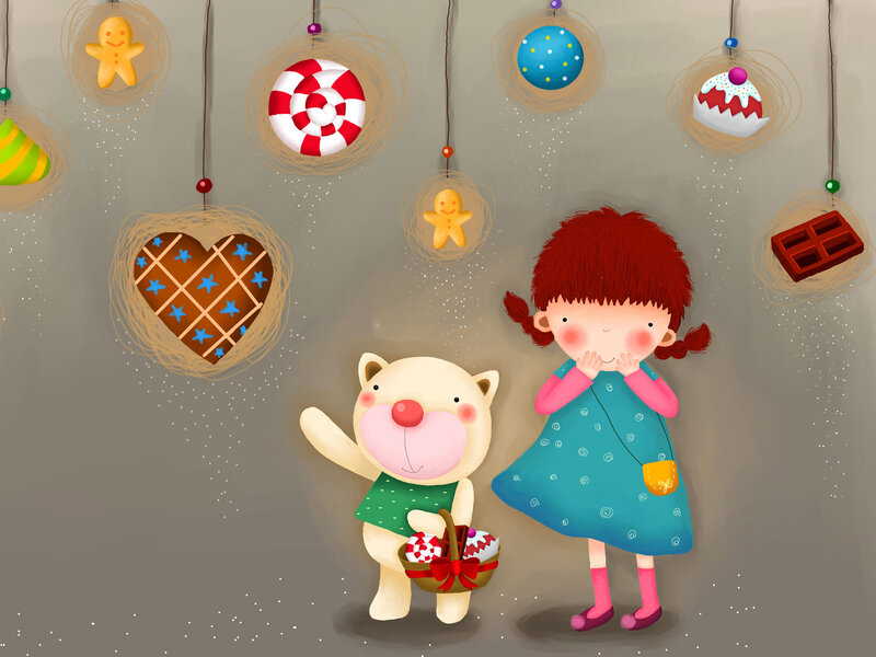 Girl and Teddy Bear — Blue