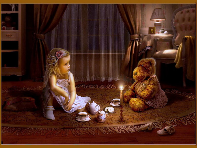 Girl and Teddy Bear — Brown
