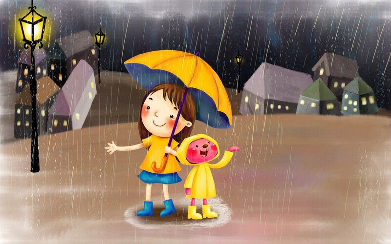 Girl and Toy in Rain