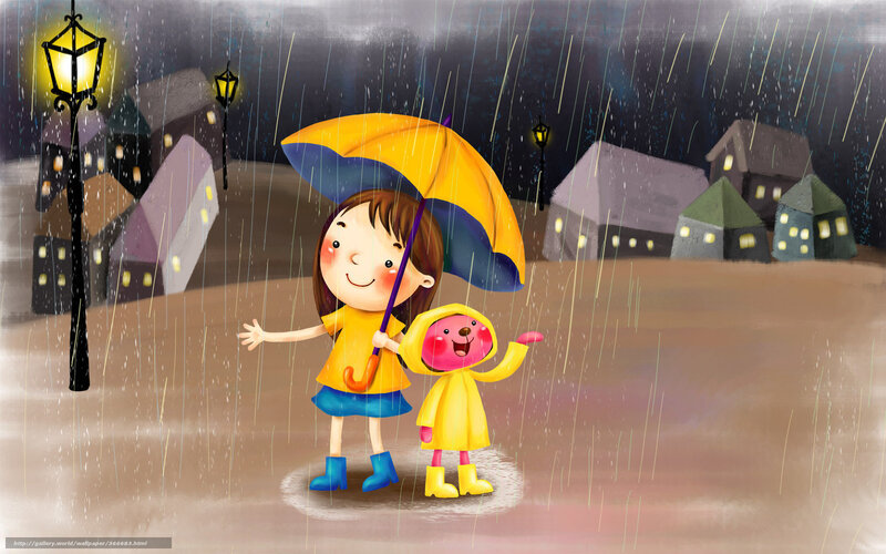 Girl and Toy in Rain — Yellow