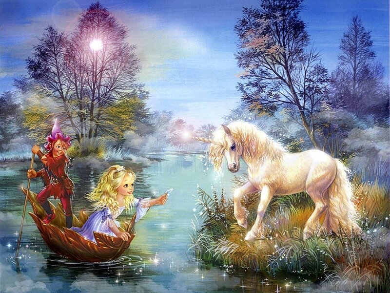 Girl and Unicorn in Boat