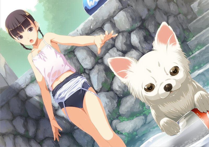 Girl and White Dog — Playful