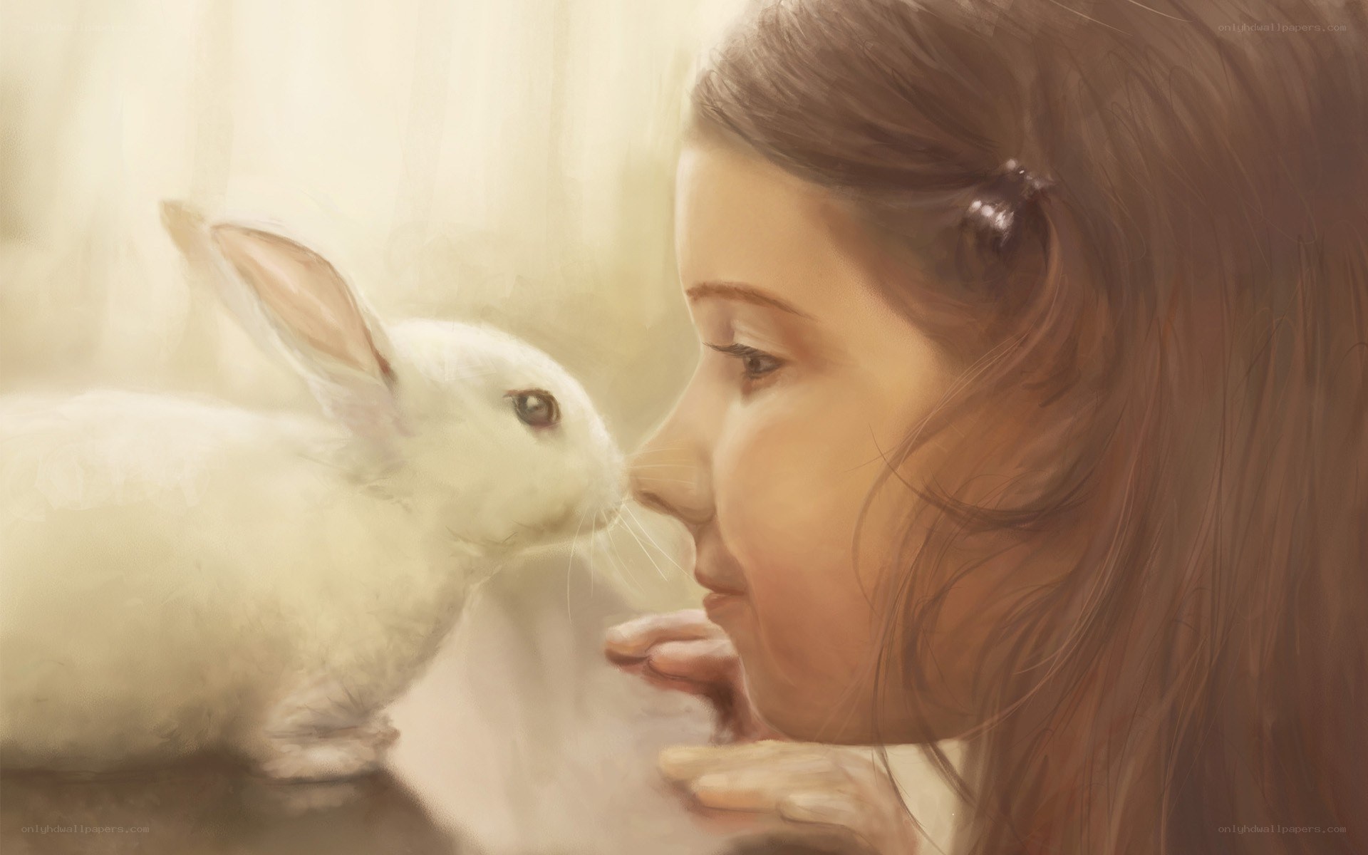 girl and white rabbit