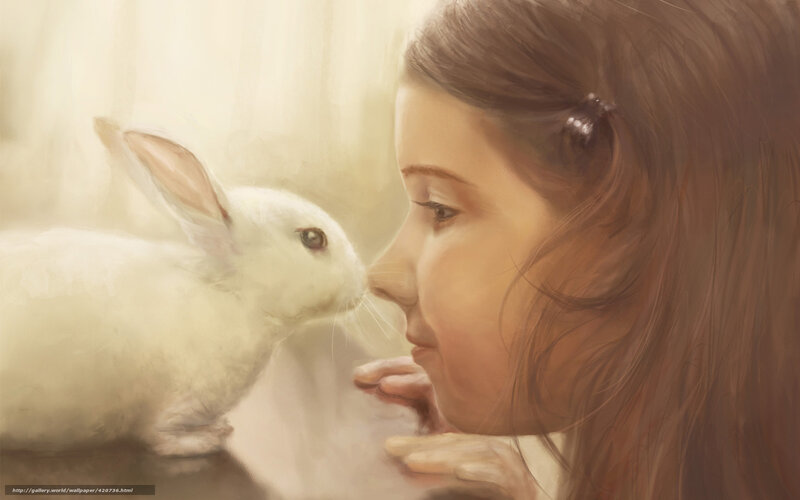 girl and white rabbit