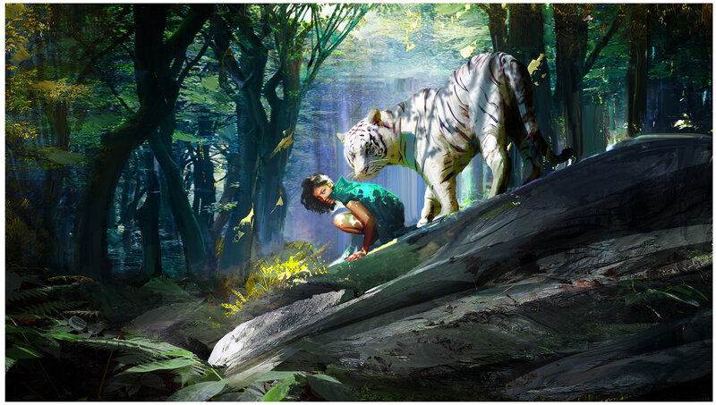 Girl and White Tiger