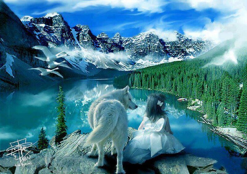Girl and White Wolf