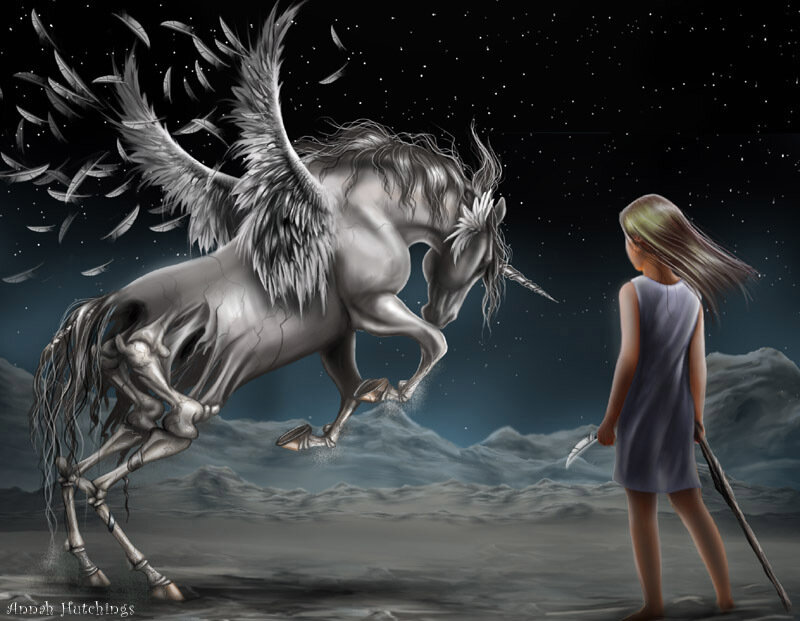girl and winged unicorn