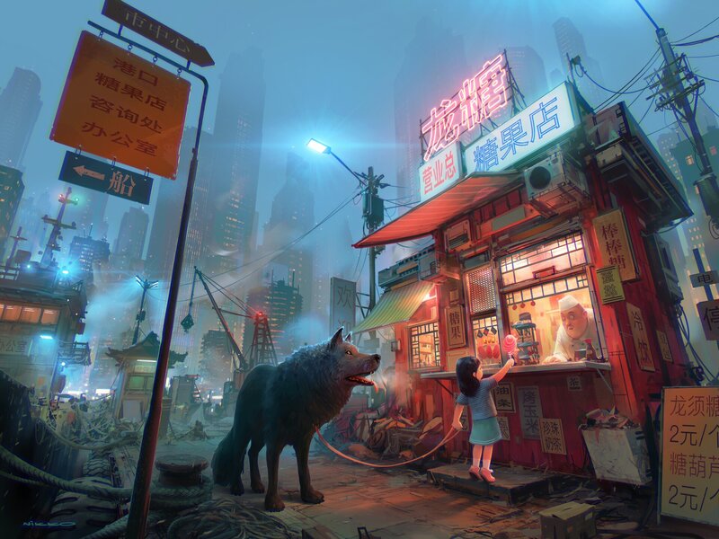 Girl and Wolf at Candy Shop
