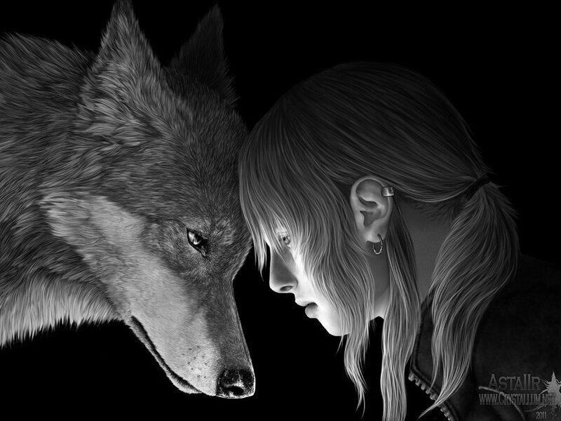 Girl and Wolf — Black