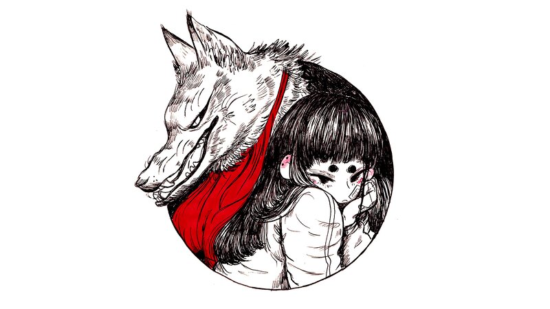 Girl and Wolf Head