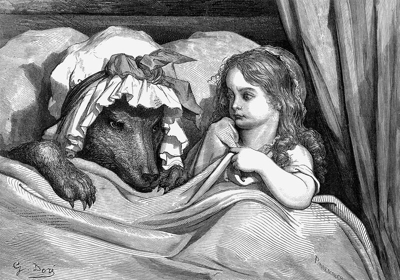 Girl and Wolf in Bed