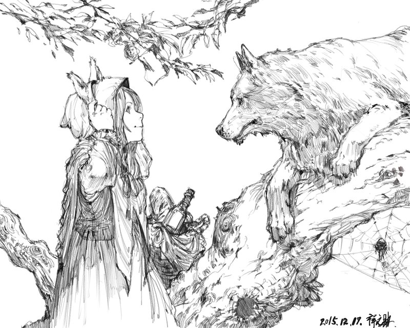 Girl and Wolf on Tree