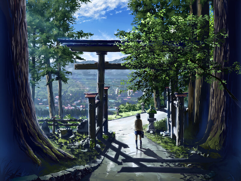 Girl at a forest shrine