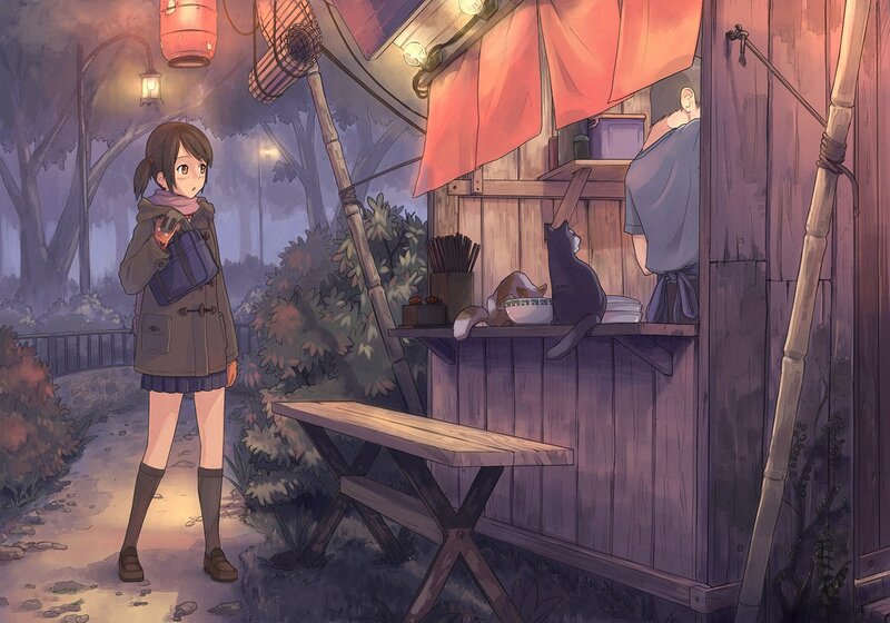 Girl at a night food stall