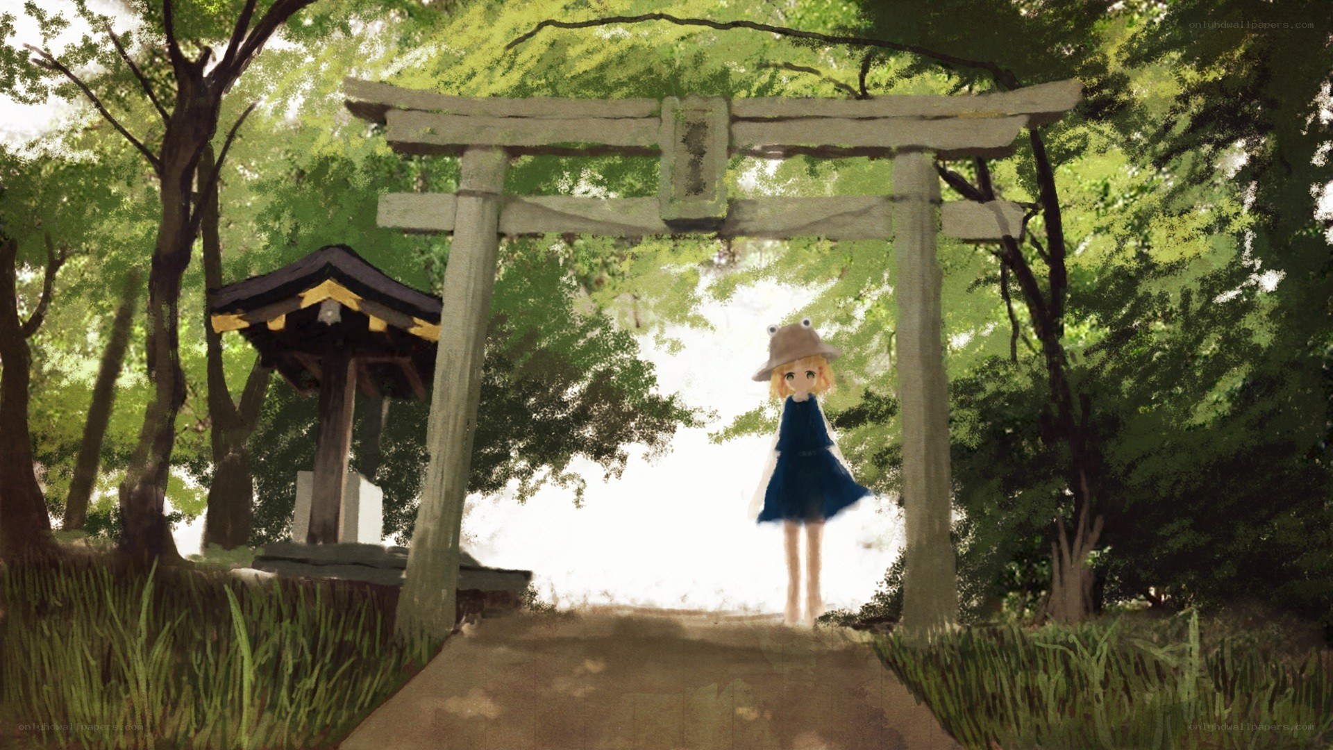 Girl at a shrine gate