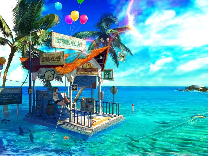 Girl at Beach Station — Blue