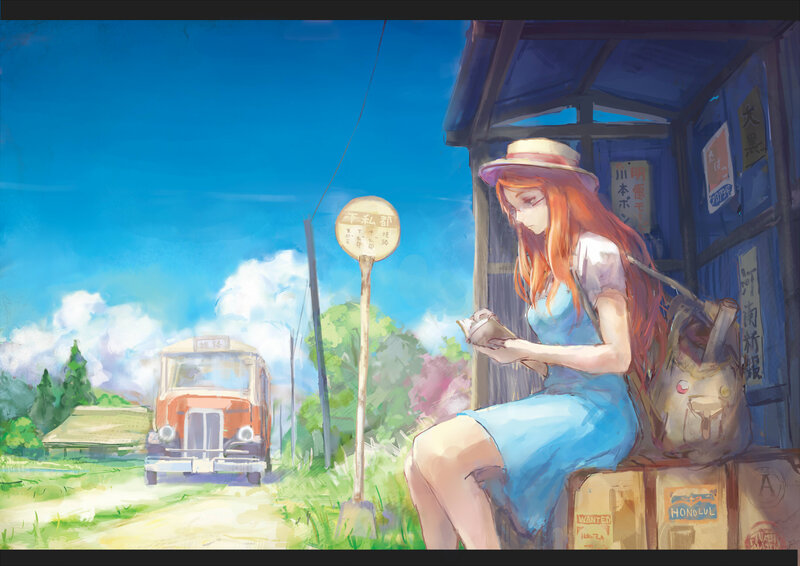 Girl at Bus Stop — Blue