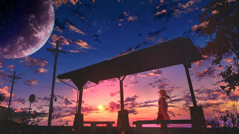 Girl at Bus Stop — Purple