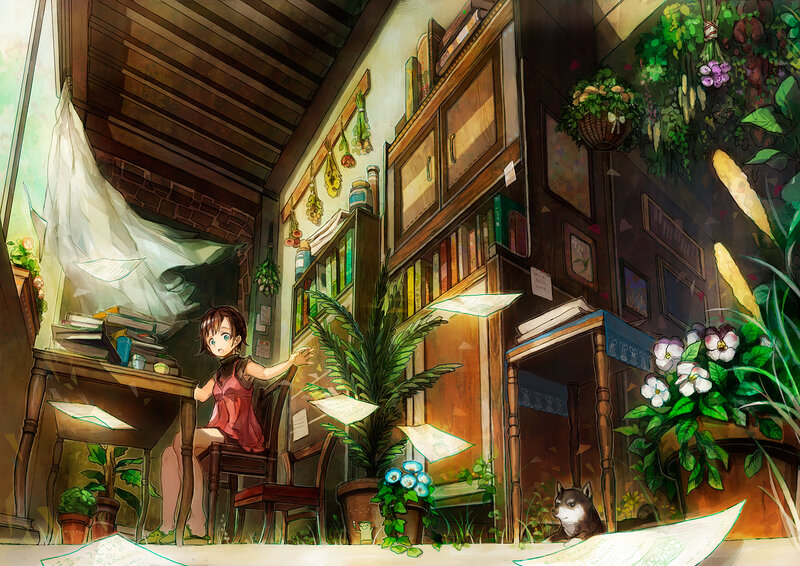 Girl at Desk with Dog