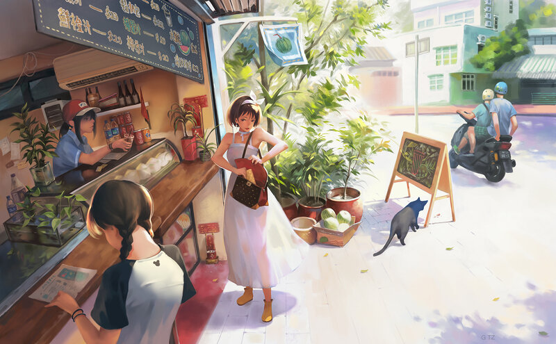 Girl at Juice Stand