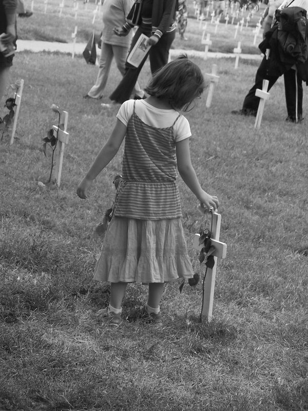 Girl at memorial site