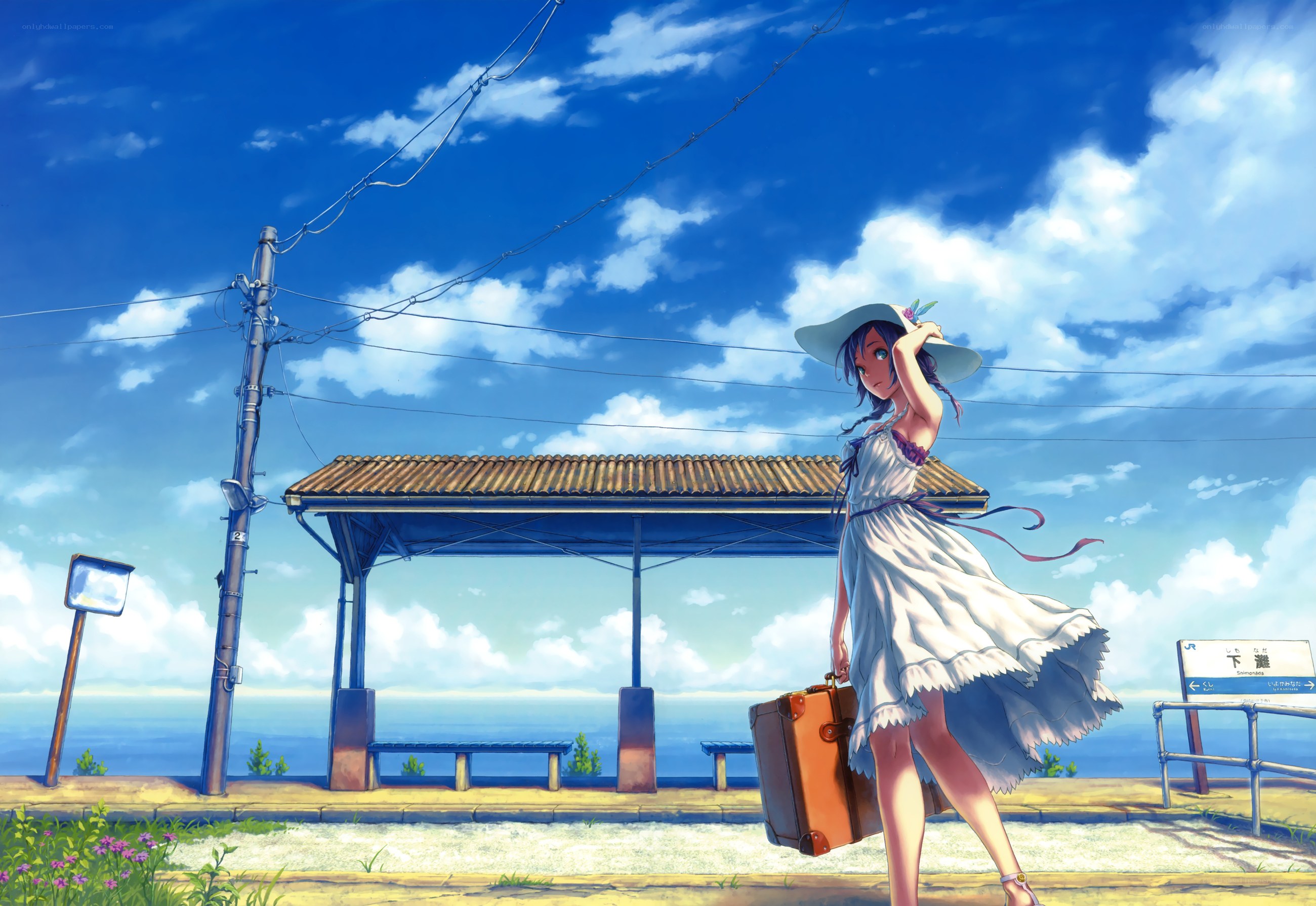 Girl at seaside train station