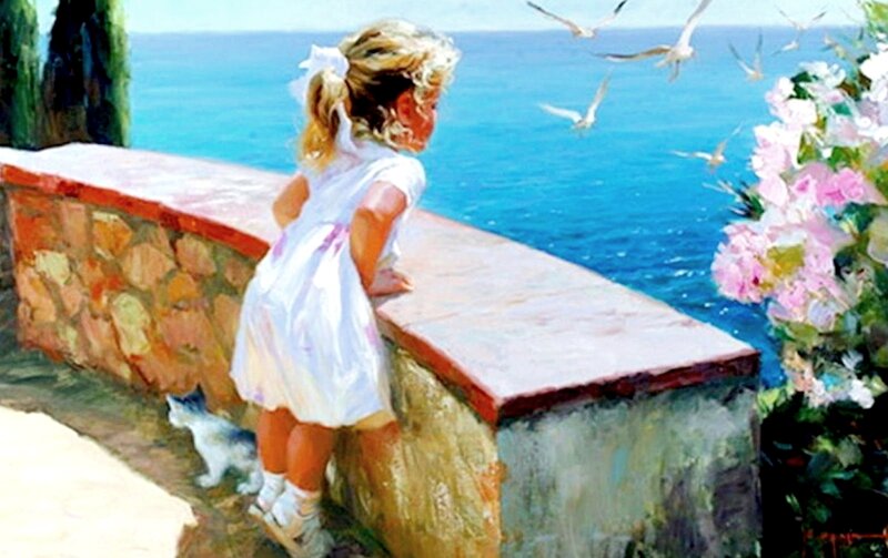 Girl at Seaside Wall