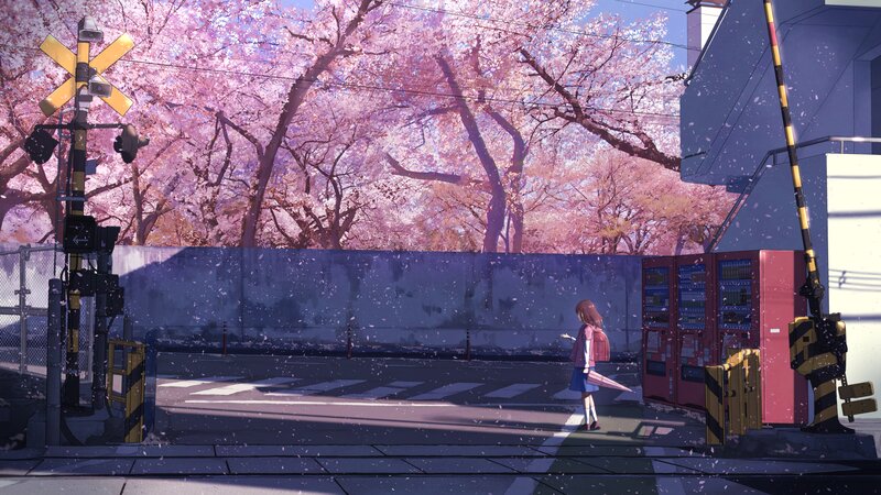 Girl at Train Crossing — Pink
