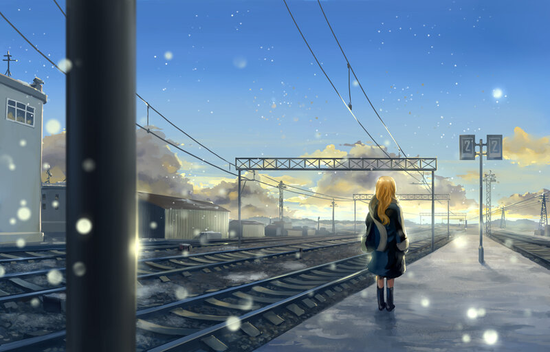 Girl at Train Station — Blue