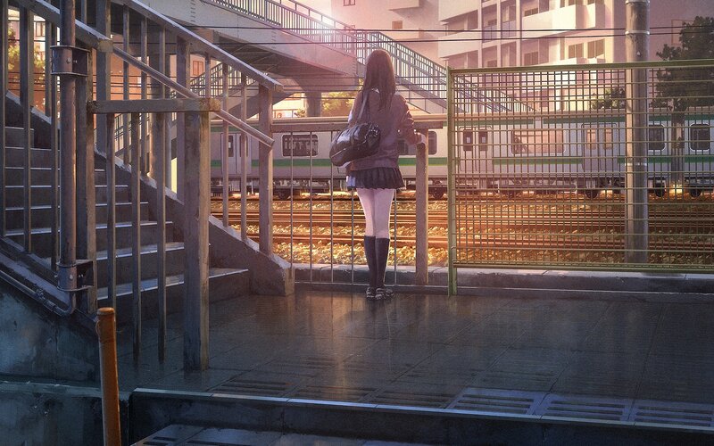 Girl at Train Station — Brown
