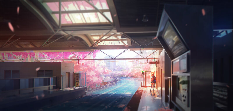 Girl at Train Station — Pink