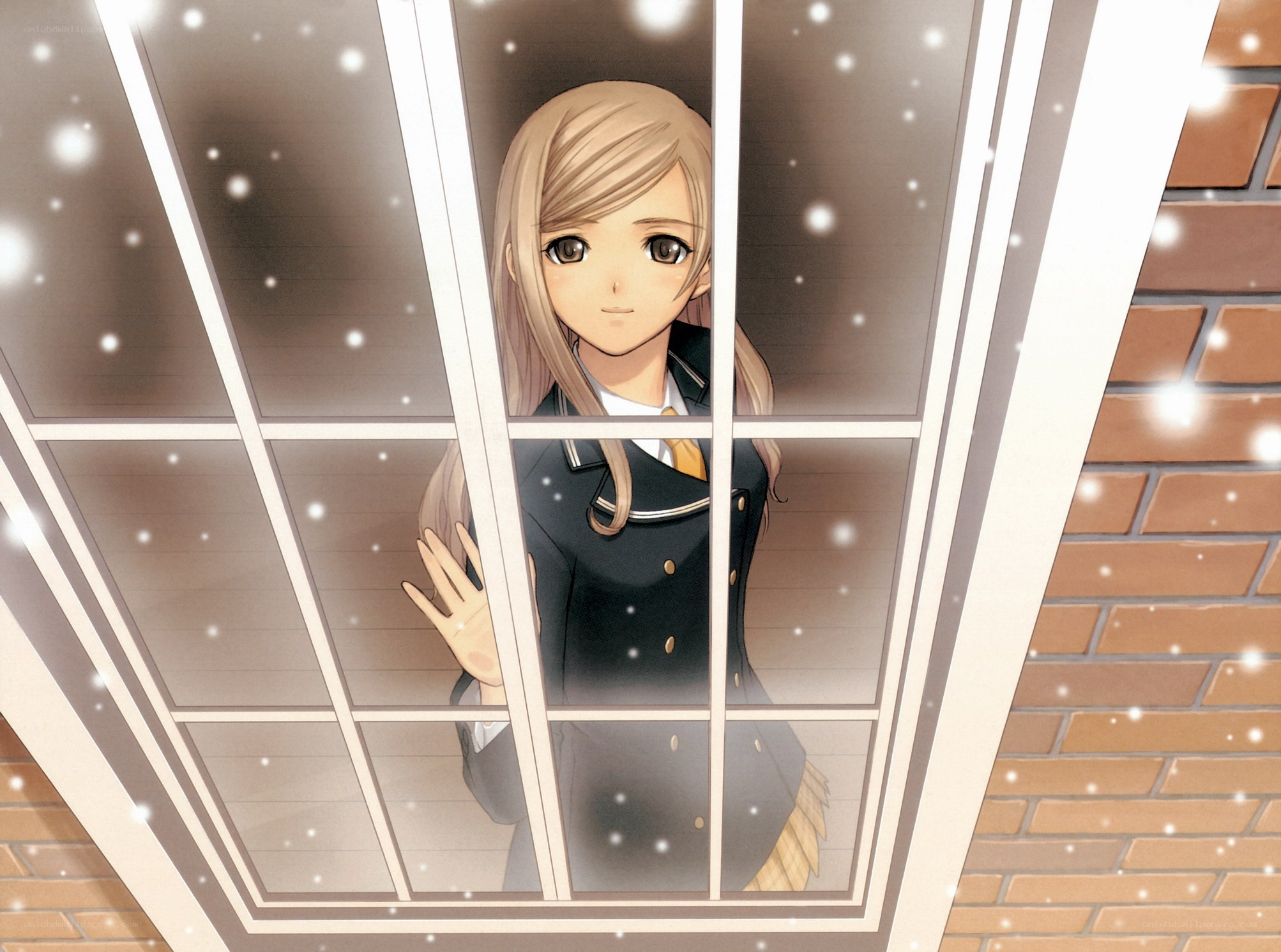 girl at window in snow