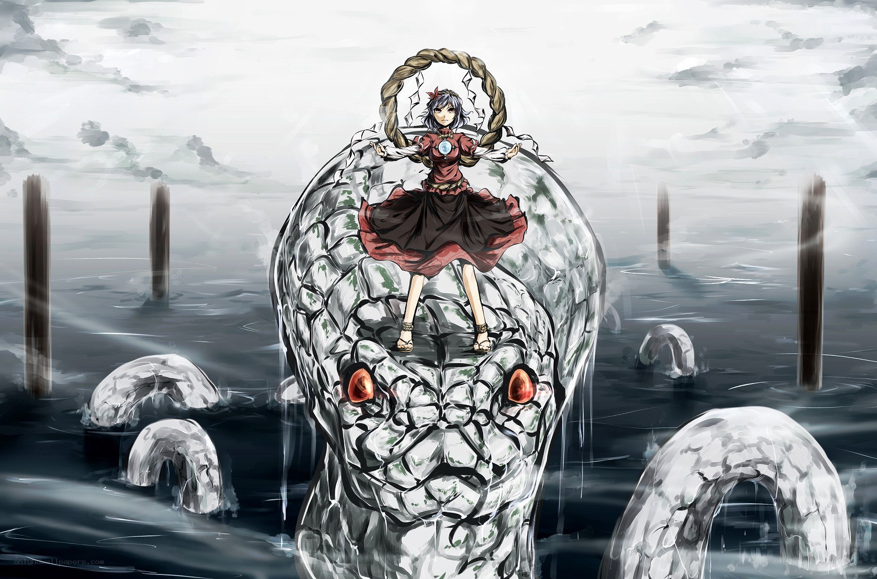 girl atop a giant snake