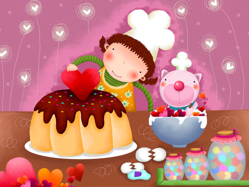 Girl Baking Cake — Pink