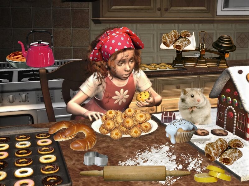 Girl Baking with Hamster
