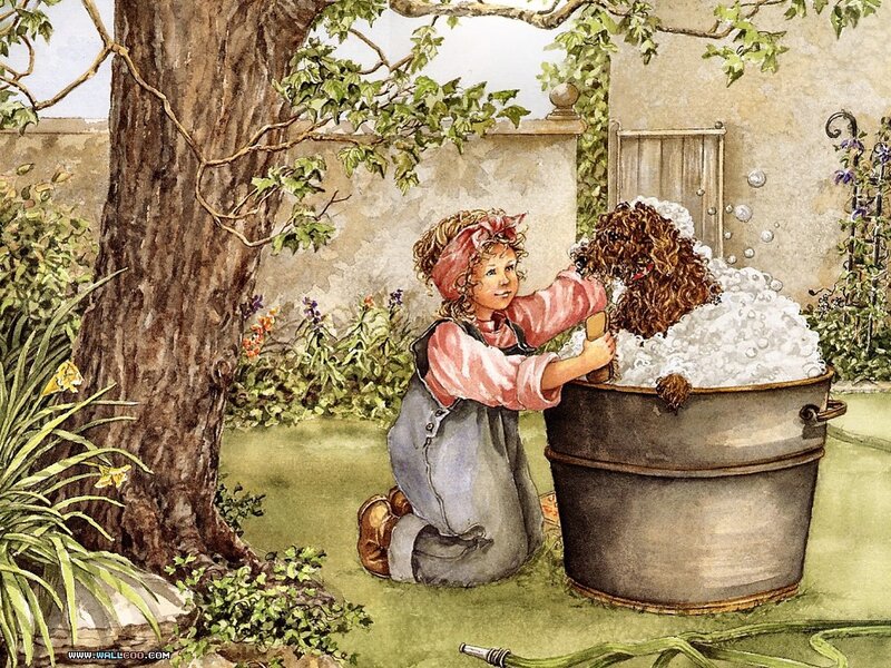 Girl Bathing Dog