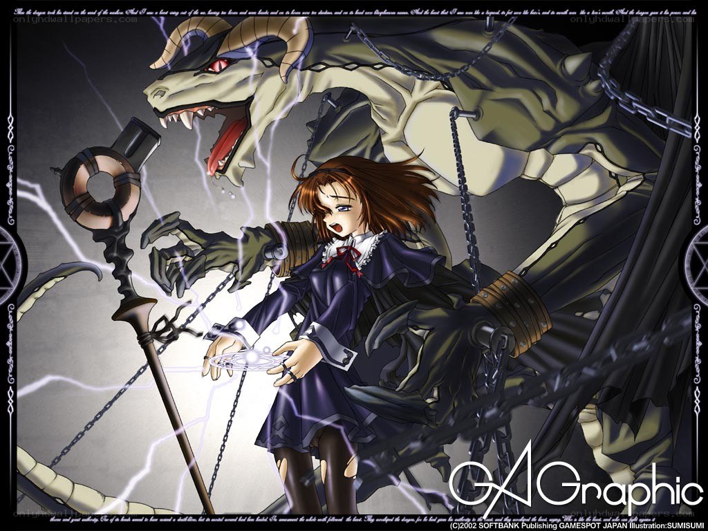Girl battling a chained dragon