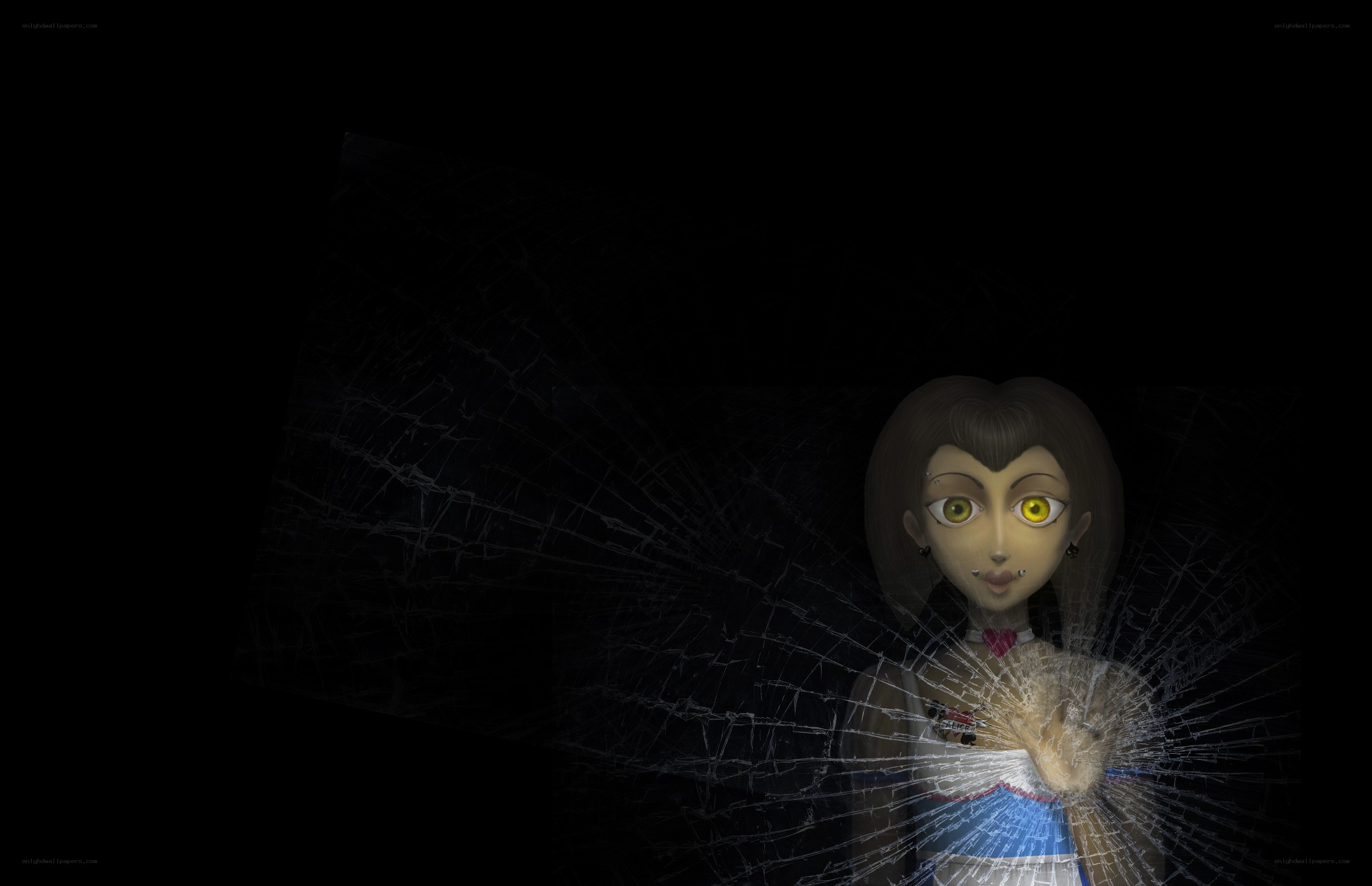 girl behind cracked glass