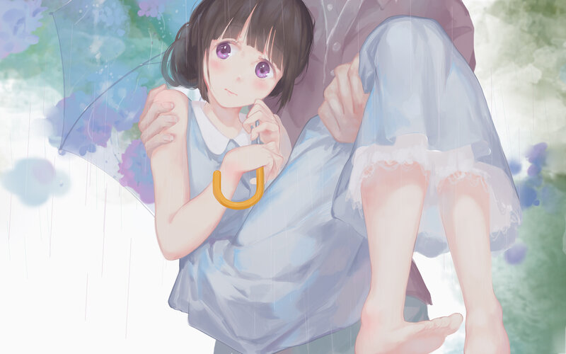 Girl Being Carried in Rain